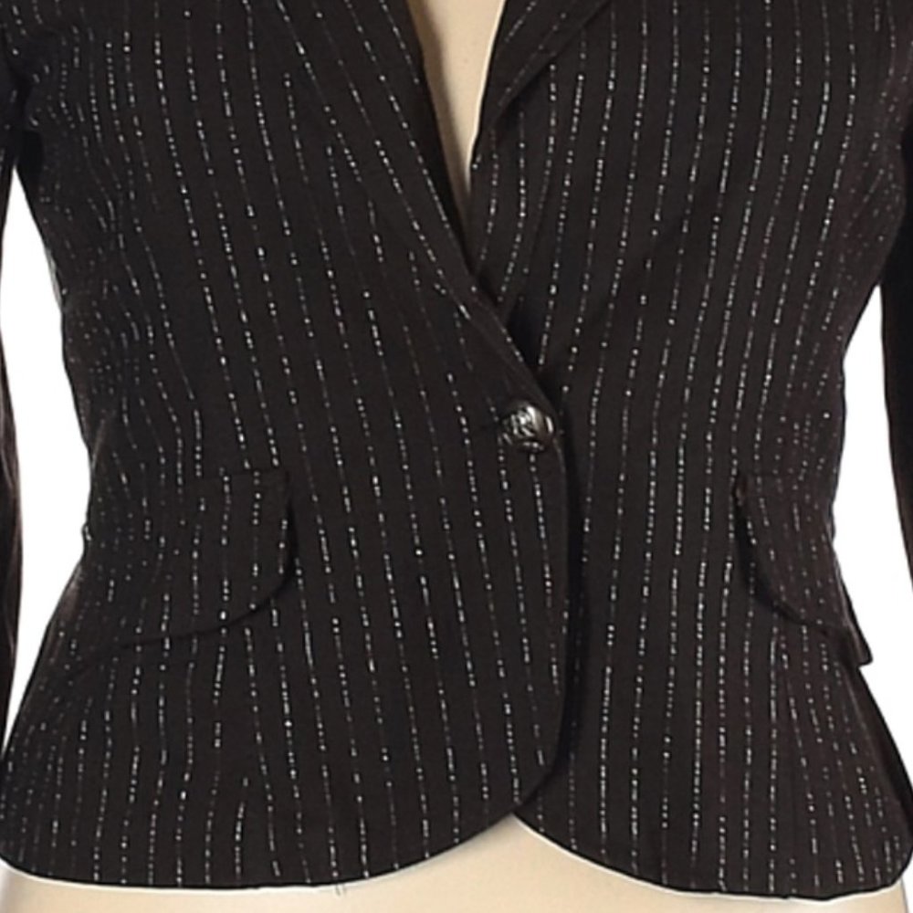 NWT Tres Jolie Made in Italy Brown w/Silver Pinstripe Blazer Size XL - Picture 3 of 6